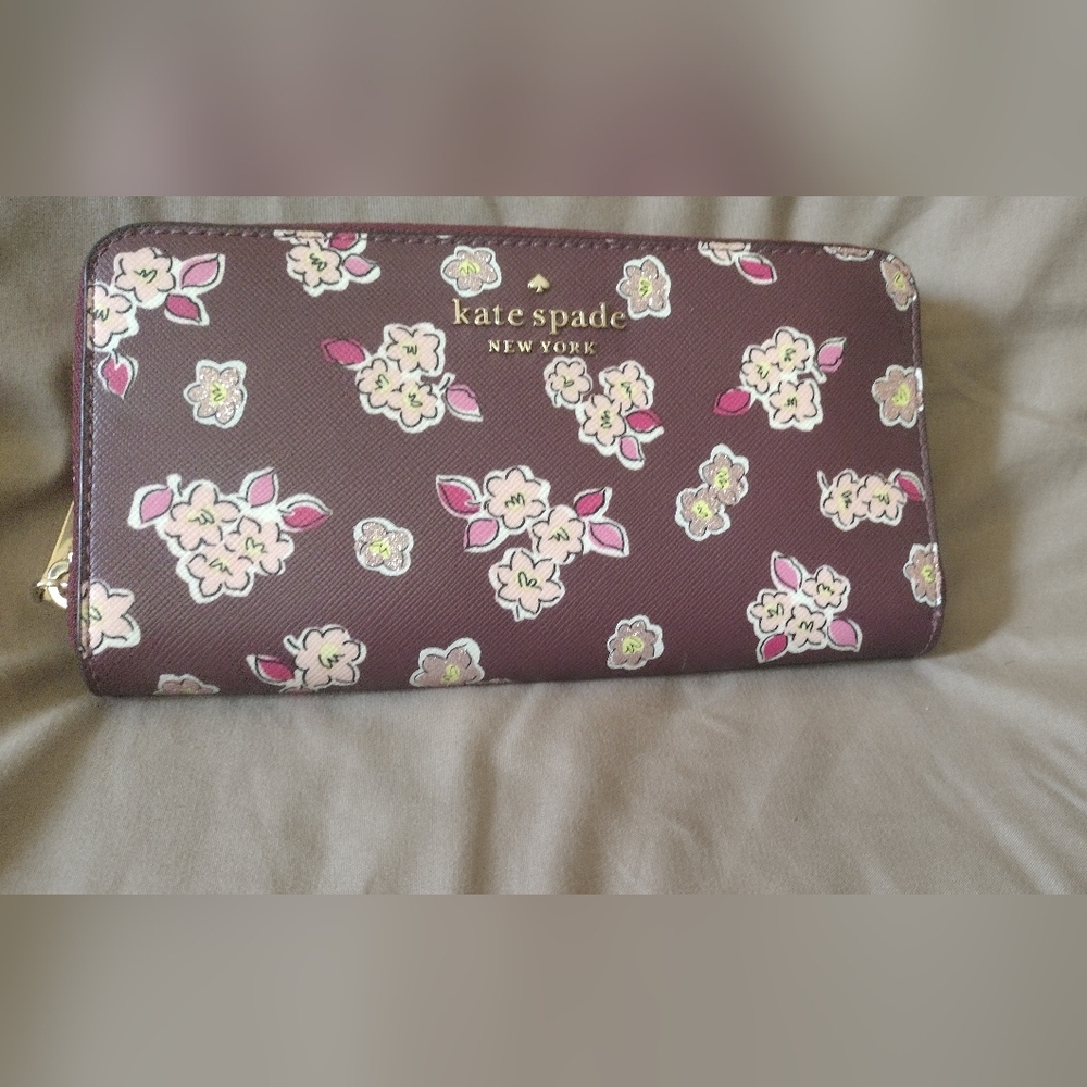 Kate Spade Floral Wallet - Dark Brown and Pink